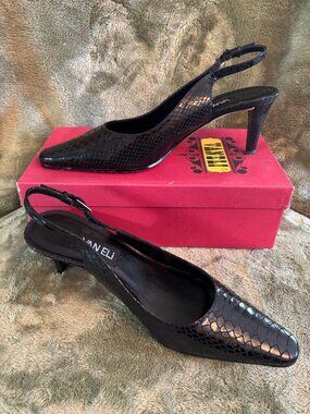 Vaneli Black Snakeskin-Textured Slingback Heels (Women's Size: 10 US)